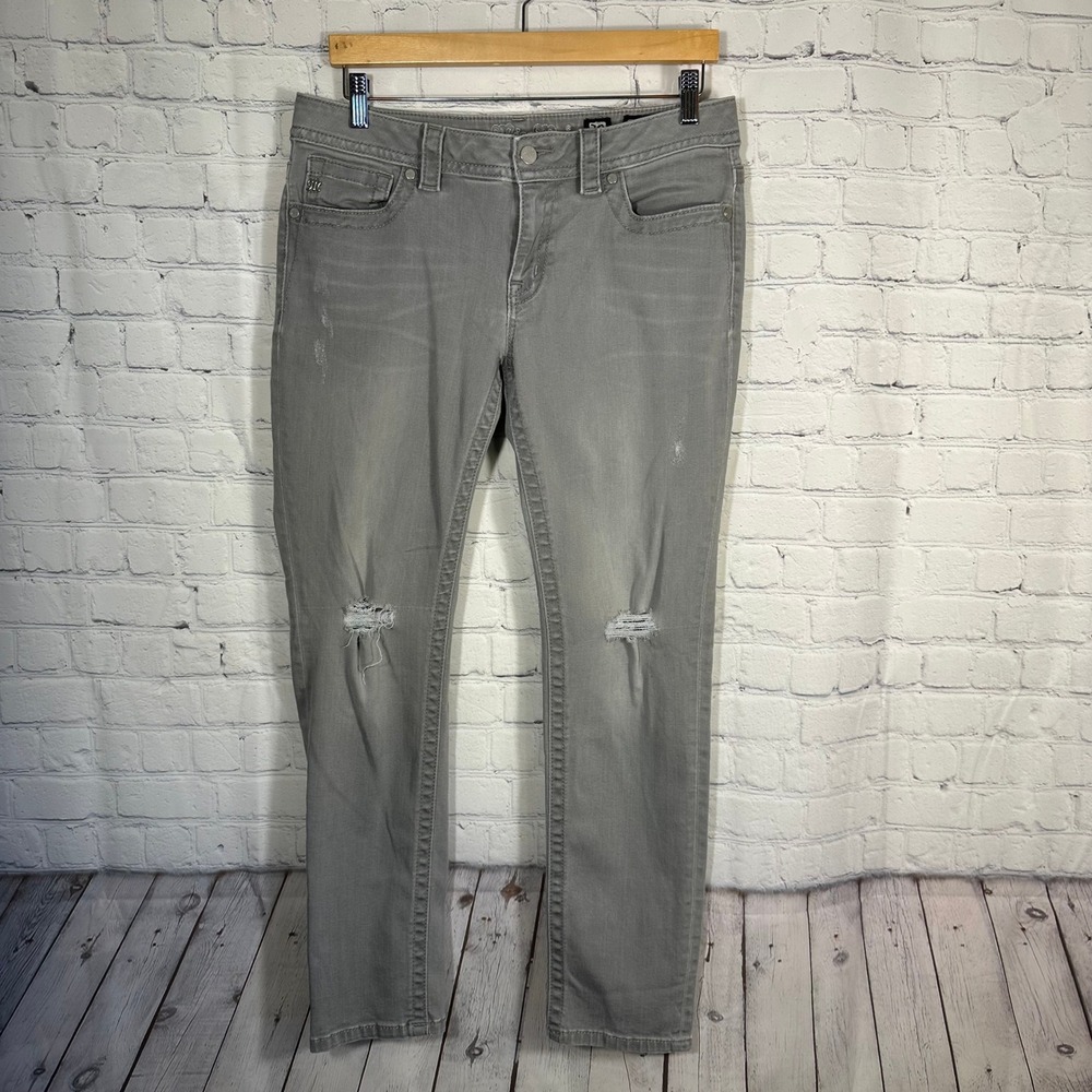 Miss Me Womens Grey Distressed Skinny Jeans Mid Rise Ripped Denim Size‎ 30